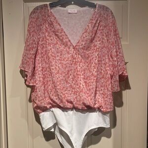 Pink Lily Pink Ruffled Bodysuit with 3/4 Sleeves